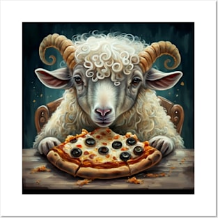 Funny sheep eating a pizza gift ideas for all Posters and Art